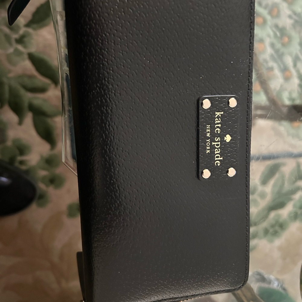 Kate Spade Black Pebbled Wallet with Gold Accents